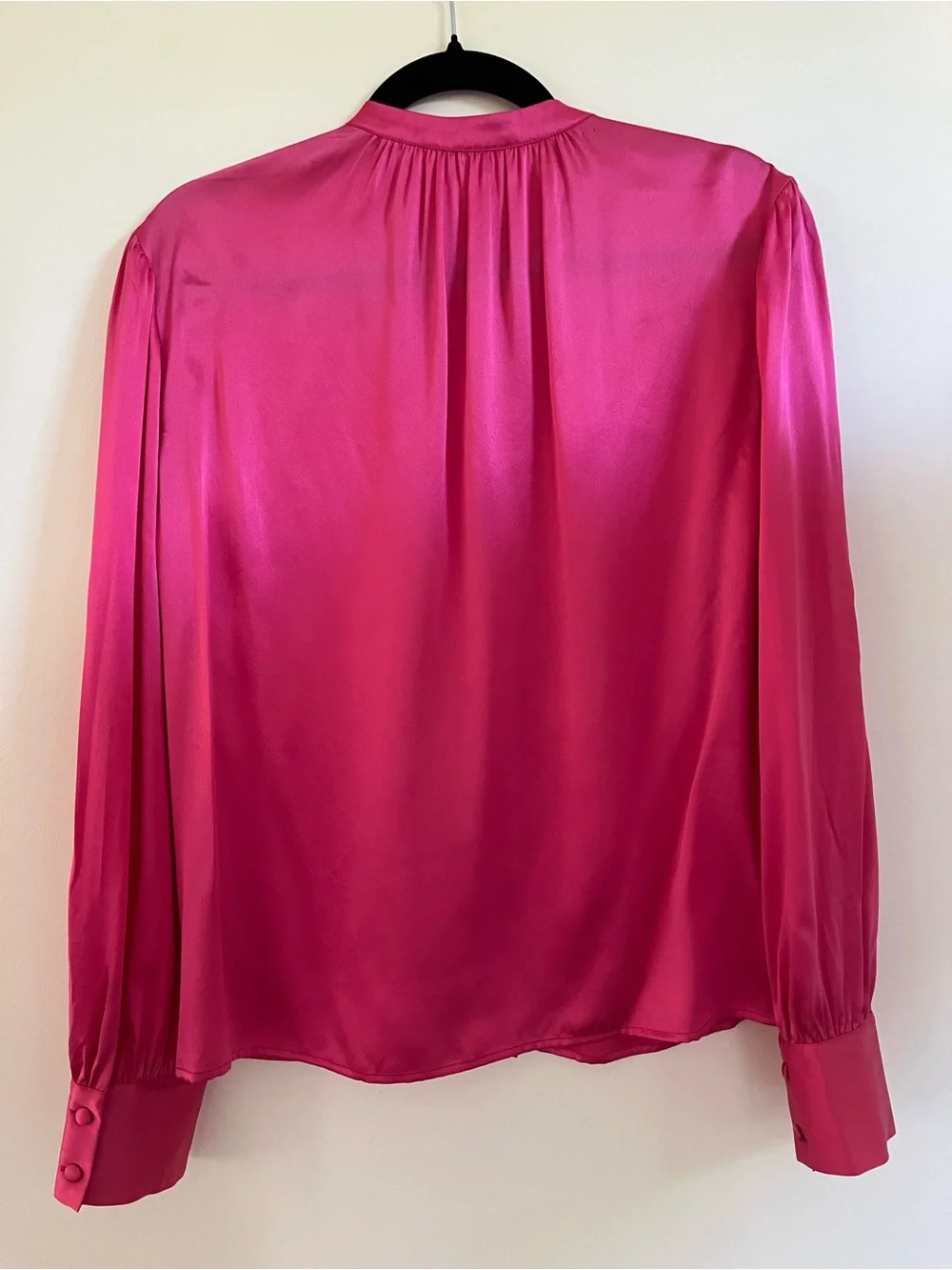 Reformation Fuschia Satin Button-Up Blouse